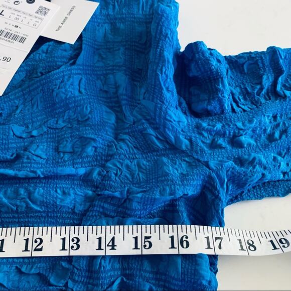 Zara Bright Blue Ruched  Bodycon Midi Dress  Bloggers Favorite Size L - Picture 9 of 12